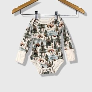 Earthy Bodysuit Kids 6-9 Months Cream Bear‎ Forest Nature Organic Cotton Boho